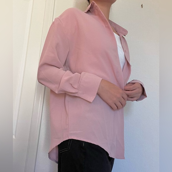 FLOWY PINK MAUVE BLOUSE DRESS SHIRT - Picture 2 of 4